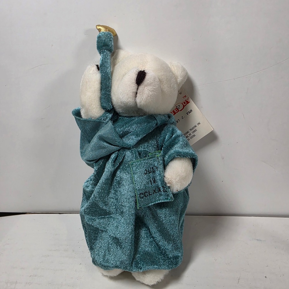 Vintage 1997 NY Teddy Statue of Liberty Plush Bear 8 inch New York City Souvenir